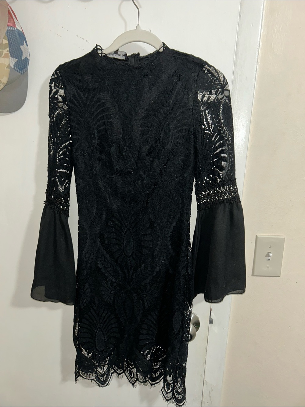 Black Lace Long-Sleeve Bell Cuff Mini Dress